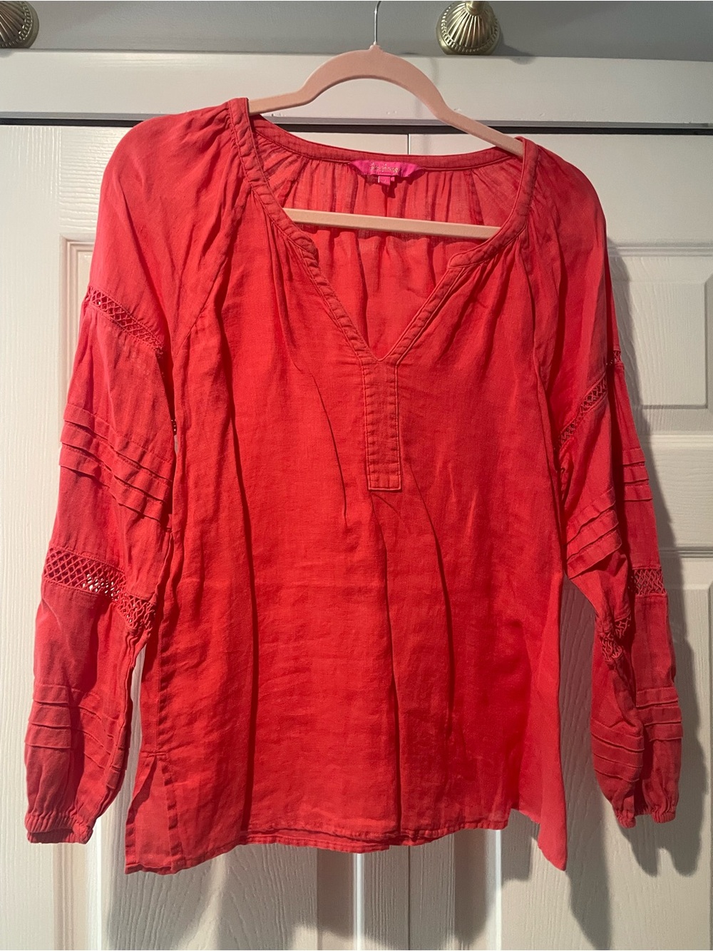 Lilly Pulitzer Coral-Red V-Neck Peasant Blouse